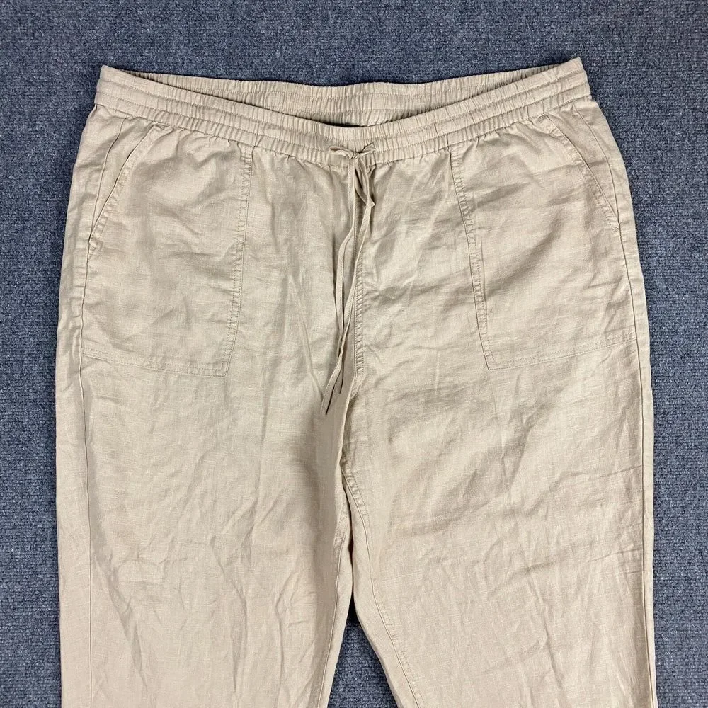 J Crew Pants Women's 2X Beige Jogger Taper Drawstring Linen Blend‎ NWT